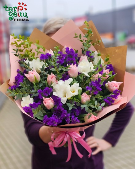 Bouquet of tulips and freesias