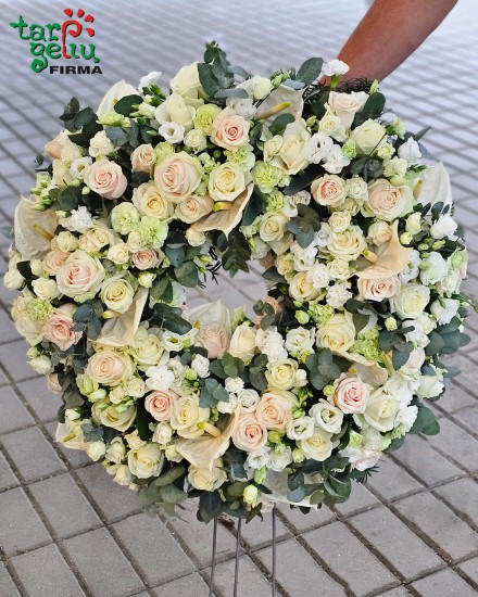 Funeral wreath of lilies and tulips